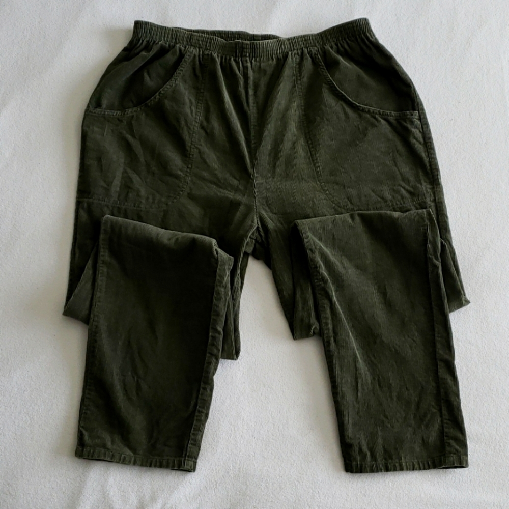 Cotton Olive Green Corduroy Trousers Size 12
